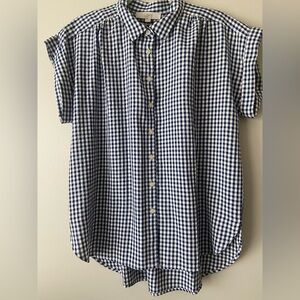 Loft Blue Checkered Button Up/Short Sleeved/Size L